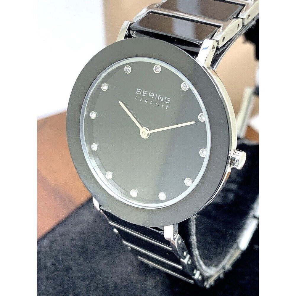 Bering Women's Watch 11435-749 Quartz Black Dial Ceramic Silver Steel Ba…